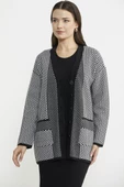 Oversize Cepli Petek Motifli Triko Ceket - Siyah - 2