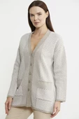Oversize Cepli Petek Motifli Triko Ceket - Vizon - 4