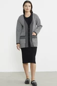 Oversize Cepli Petek Motifli Triko Ceket - Siyah - 1