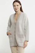 Oversize Cepli Petek Motifli Triko Ceket - Vizon - 3