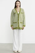 Kazayağı Motif Oversize Triko Ceket - Yeşil - 3