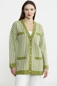 Kazayağı Motif Oversize Triko Ceket - Yeşil - 4