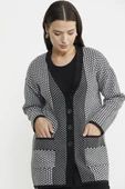 Oversize Cepli Petek Motifli Triko Ceket - Siyah - 4