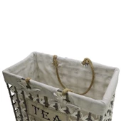 T.Concept Dekoratif Hasır Halatlı Zarif Telli Çok Amaçlı Dikdörtgen Sepet Gri-Beyaz Büyük (L) - 3