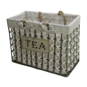 T.Concept Dekoratif Hasır Halatlı Zarif Telli Çok Amaçlı Dikdörtgen Sepet Gri-Beyaz Büyük (L) - 1