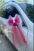 5 Adet Beyaz Kırmızı Kristal Tül Beyaz Latex Gül Kuyruk Detaylı Düğün Nikah Kına Sünnet Konvoy Süsü - 5