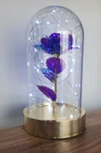 Gold Tabanlı Beyaz Led Işıklı Sevgililer Günü Solmayan Sonsuzluk Gülü Fanuslu Gece Lambası - 11