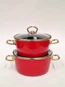 Gizem Emaye İkili Tencere Seti Kırmızı 18/20 cm (2 litre/2,5 litre) - 1