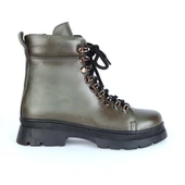 Bulldozer 240804-Z Yeşil Kürklü Deri Kadın Düz Bot thumbnail 5