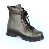 Bulldozer 240804-Z Yeşil Kürklü Deri Kadın Düz Bot thumbnail 6