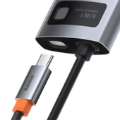 BASEUS METAL GLEAM 6IN1 CAHUB-CW0G TYPE-C HUB DOCK STATION ÇIKIŞ:3XUSB3.0/HDMI/TYPE-C/ETH RJ45 GİRİŞ:TYPE-C - 8