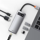 BASEUS METAL GLEAM 6IN1 CAHUB-CW0G TYPE-C HUB DOCK STATION ÇIKIŞ:3XUSB3.0/HDMI/TYPE-C/ETH RJ45 GİRİŞ:TYPE-C - 19