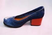 Emani Jeans Kadın Kırmızı Topuklu Özel Üretim Kot Günlük Ayakkabı - 2