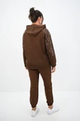 Kadın Büyük Beden Kapüşonlu Taş Süsleme Detaylı Eşofman Takımı 8129-25 - 12