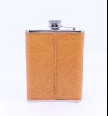 Turuncu Deri Kaplama Cep Matarası/Flask 8 OZ - 5