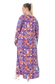 Melsay Butik Mor Retro Desen Uzun Kollu Kadın Elbise - 6
