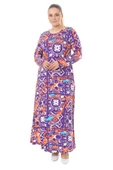 Melsay Butik Mor Retro Desen Uzun Kollu Kadın Elbise - 1
