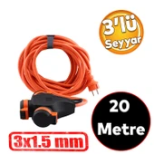 Monofaze Çoğaltıcı Seyyar Topraklı 3'lü Grup Priz Fiş 20 Metre Çoklu Asmalı Uzatma Kablosu 3x1.5 mm thumbnail 1