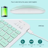 Kablosuz Bluetooth Klavye ve Fare Kombinasyonu, Kompakt Ultra İnce Şık Tasarım Şarj Edilebilir Set  YEŞİL - 2