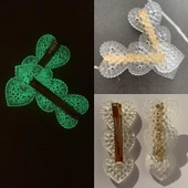 Fosforlu Neon Parlak Yeşil Renk Gold Kıskaçlı 3'lü Kalp Şekil 2'li Saç Tokası El Yapımı Epoksi - 1