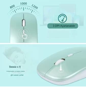 Kablosuz Bluetooth Klavye ve Fare Kombinasyonu, Kompakt Ultra İnce Şık Tasarım Şarj Edilebilir Set  YEŞİL - 3