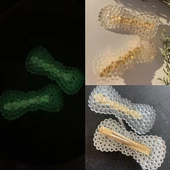 Fosforlu Neon Parlak Yeşil Renk Gold Pens Kıskaçlı Kurdele Şekil 2'li Saç Tokası El Yapımı Epoksi thumbnail 1