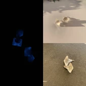 Fosforlu Neon Parlak Mavi Renk Gümüş Aksesuarlı Küpe Üçgen Elmas Şekil El Yapımı Epoksi thumbnail 1