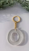 O Harfi Fosforlu Neon Yeşil Renk Parlak Simli Gold Aksesuarlı Anahtarlık El Yapımı Epoksi Hediyelik thumbnail 6