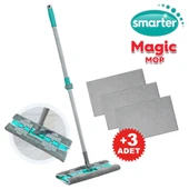 SMARTER MAGIC MOP + 3 YEDEK MOP PASPAS MANDALLI  YER YÜZEY TEMİZLİK HAVLUSU BEZİ UYUMLU - 1