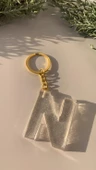 N Harfi Fosforlu Neon Yeşil Renk Parlak Simli Gold Aksesuarlı Anahtarlık El Yapımı Epoksi Hediyelik thumbnail 8