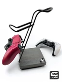 Gri Granit Ahşap Ve Siyah Metal Gaming Ps4 Ps5 Xbox Joystick Controller Tutucu Ve Kulaklık Dikey Standı - 4