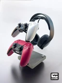 Gri Granit Ahşap Ve Siyah Metal Gaming Ps4 Ps5 Xbox Joystick Controller Tutucu Ve Kulaklık Dikey Standı - 2