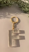 F Harfi Fosforlu Neon Yeşil Renk Parlak Simli Gold Aksesuarlı Anahtarlık El Yapımı Epoksi Hediyelik - 8
