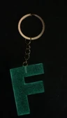 F Harfi Fosforlu Neon Yeşil Renk Parlak Simli Gold Aksesuarlı Anahtarlık El Yapımı Epoksi Hediyelik - 4