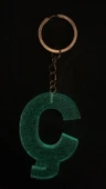 Ç Harfi Fosforlu Neon Yeşil Renk Parlak Simli Gold Aksesuarlı Anahtarlık El Yapımı Epoksi Hediyelik - 8