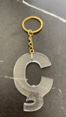 Ç Harfi Fosforlu Neon Yeşil Renk Parlak Simli Gold Aksesuarlı Anahtarlık El Yapımı Epoksi Hediyelik - 7