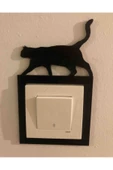 Dekoratif Ahşap Kedi Desenli Prizlik Duvar Süsü - 2