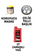 Motorlu Tırpan Seti Koruyucu Maske-Çelik Telli Başlık-Yağ - 1