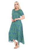 Melsay Butik Yeşil Dantel Desen Asimetrik Kısa Kollu Elbise thumbnail 1