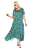 Melsay Butik Yeşil Dantel Desen Asimetrik Kısa Kollu Elbise thumbnail 2