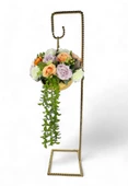 Nettenevime Yapay Çiçek Aranjmanı Burgulu Ferforje Askıda Gold Metal Vazolu Arajman thumbnail 1