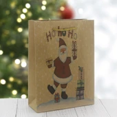 6 Adet 15x20cm Kraft Karton Çanta Noel Babalı Hohoho - 1