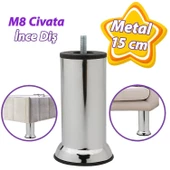 Metal Destek Ayağı 15 Cm Krom Mobilya Kanepe Baza Koltuk Ünite Ayakları Metrik 8 Civatalı İnce Diş - 1
