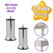 2 Adet Metal Destek Ayağı 15 Cm Krom Mobilya Kanepe Baza Koltuk Ünite Ayakları Metrik 8 Civatalı İnce Diş - 1
