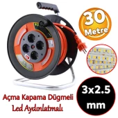 Plastik Makaralı Seyyar CCA Kablo 4 Prizli Monofaze Uzatma Kablosu 3x2.5 mm TTR Kablo 30 Metre thumbnail 1
