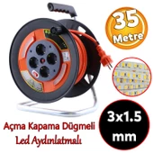 Plastik Makaralı Seyyar CCA Kablo 4 Prizli Monofaze Uzatma Kablosu 3x1.5 mm TTR Kablo 35 Metre - 1