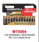 1,5V DURACELL İNCE KALEM PİLİ 12’Lİ (AAA) (9+3) - 1