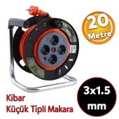Plastik Küçük Makaralı Seyyar CCA Kablo 4 Priz Monofaze Uzatma Kablosu 3x1.5 mm TTR Kablo 20 Metre thumbnail 1
