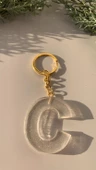 C Harfi Fosforlu Neon Yeşil Renk Parlak Simli Gold Aksesuarlı Anahtarlık El Yapımı Epoksi Hediyelik - 5