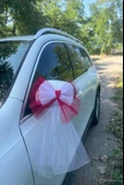 5 Adet Kırmızı Beyaz Kristal Tül Kırmızı Latex Gül Kuyruk Detaylı Düğün Nikah Kına Sünnet Konvoy Süsü - 8